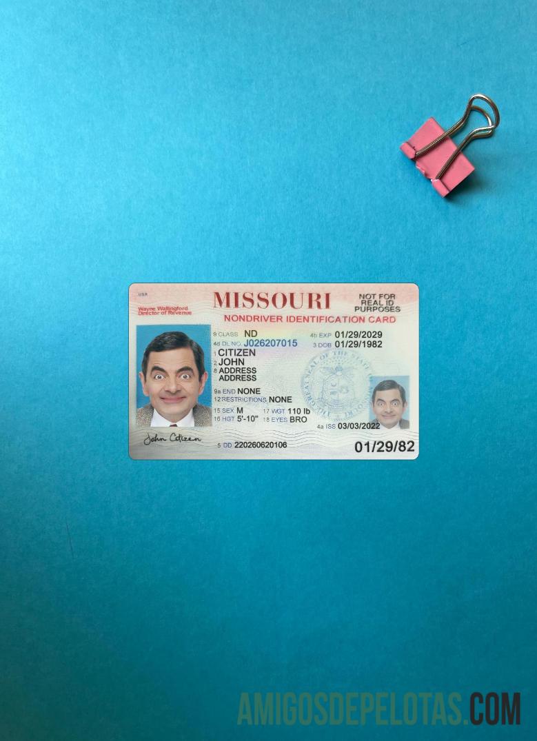 USA Missouri ID Card olhar de foto frente exemplo